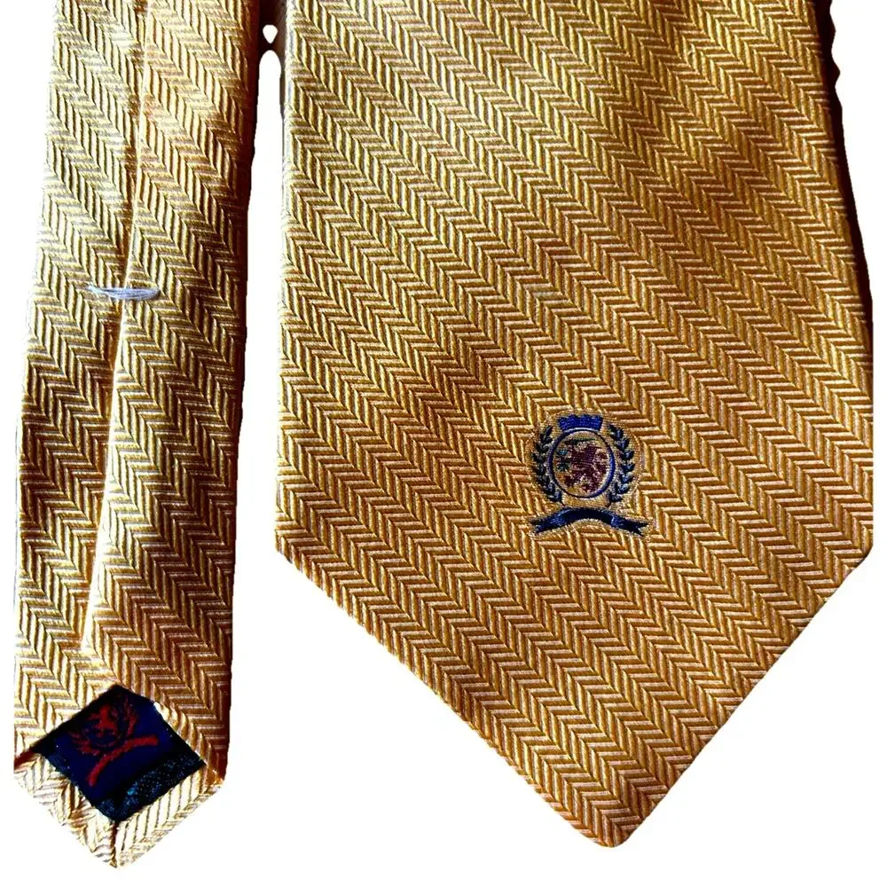 VTG 90s Tommy Hilfiger Silk Ties Neckties Navy Blue Gold Crest Logo USA Lot Of 3